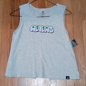 Adidas Kids Light Gray Tank Top with Pastel Logo Open Back Girls S M L Xs Nwt
